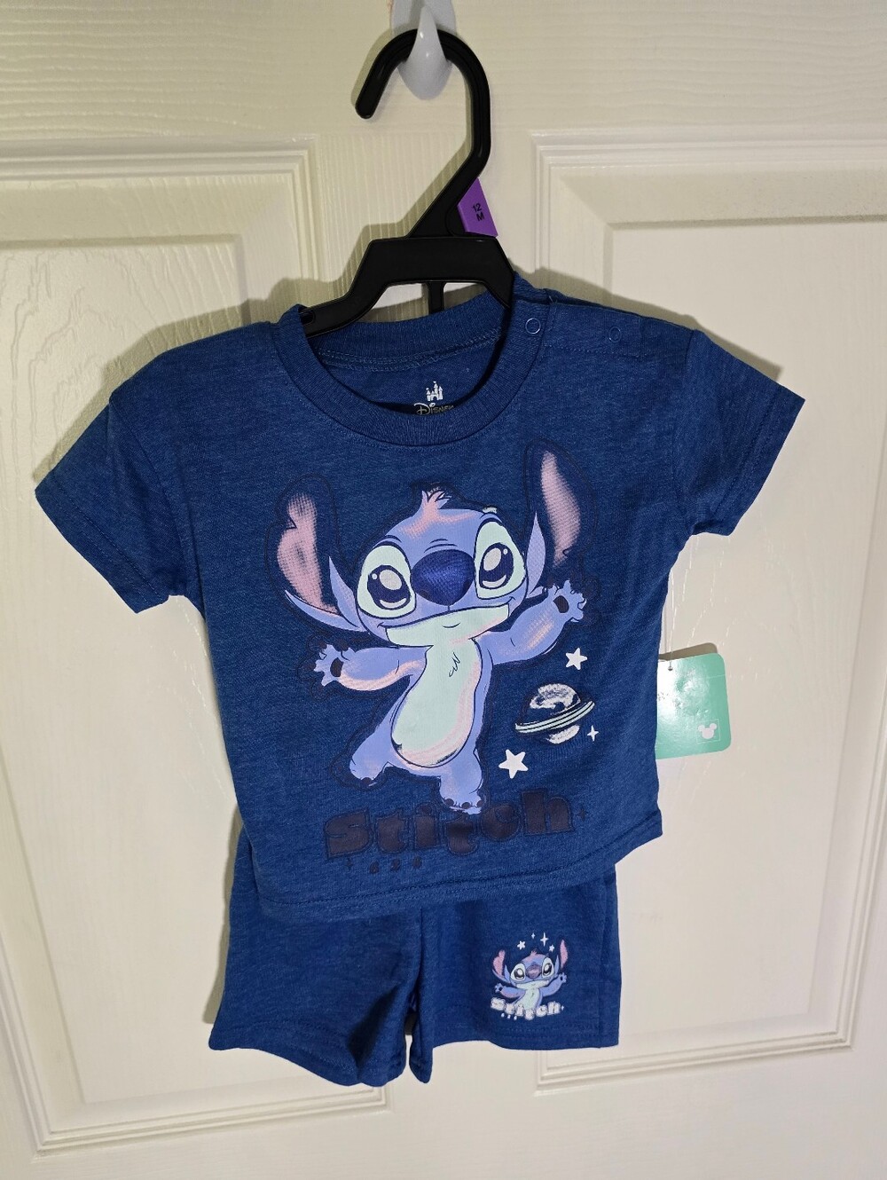 NWT Disney Stitch Boys Blue 2 Piece Short Shirt Set 12M